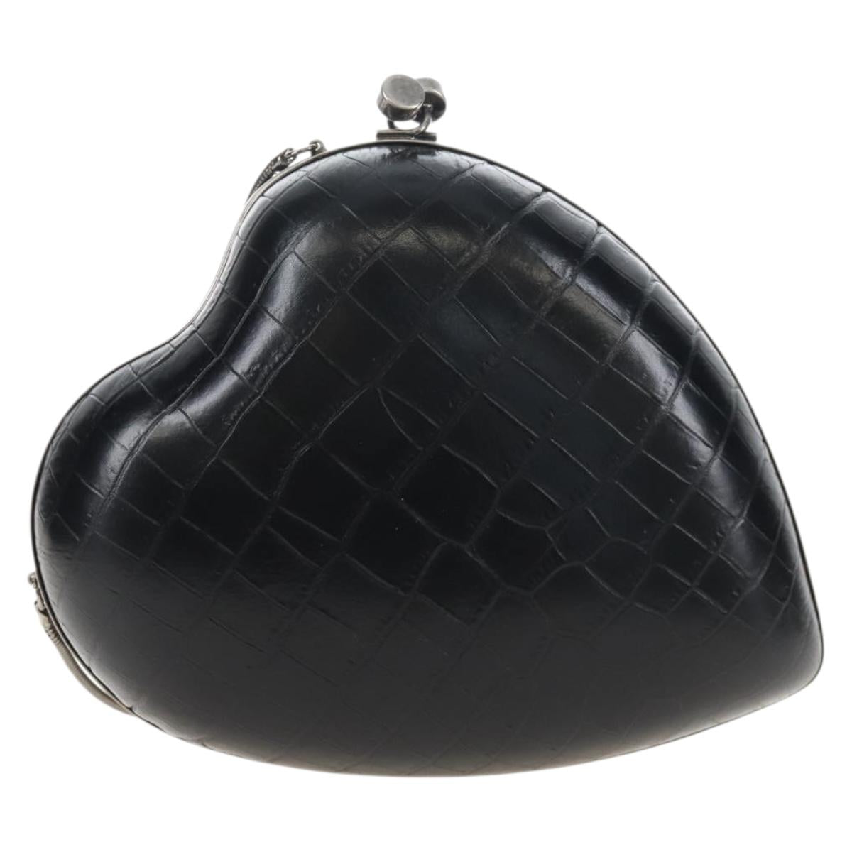 Saint Laurent Chain Love Box Shoulder Bag Leather Black Silver Auth 209941M