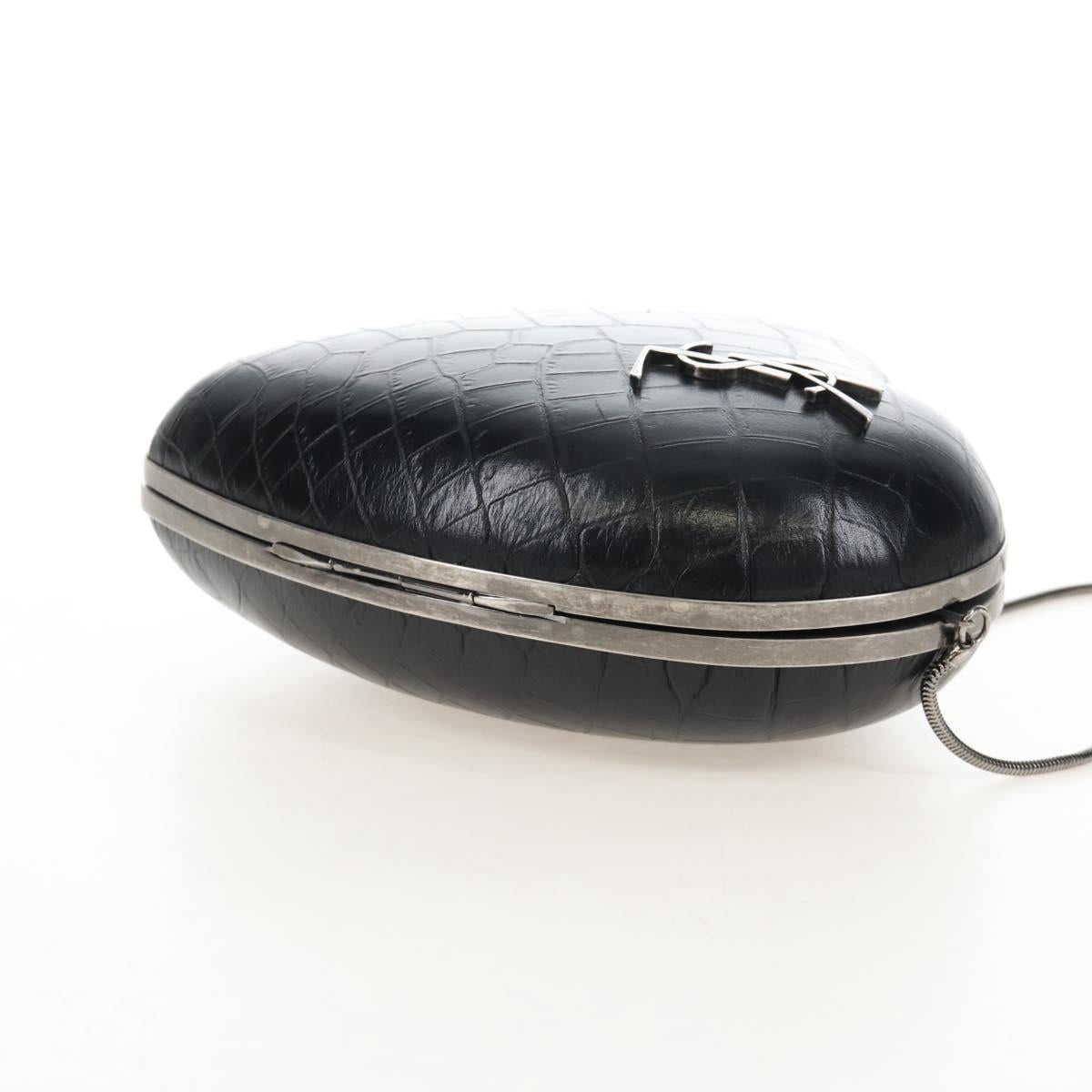 Saint Laurent Chain Love Box Shoulder Bag Leather Black Silver Auth 209941M