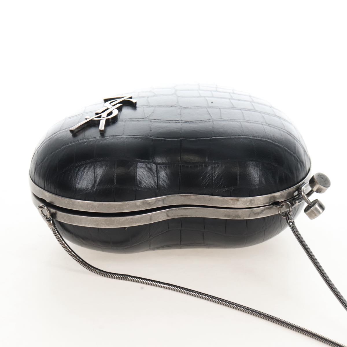 Saint Laurent Chain Love Box Shoulder Bag Leather Black Silver Auth 209941M