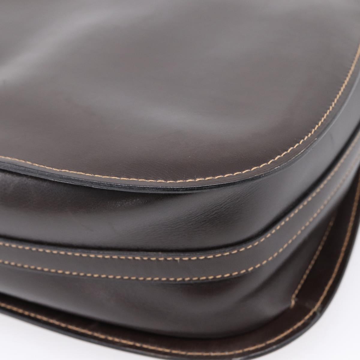 GUCCI Shoulder Bag Leather Brown Gold Auth 209942V