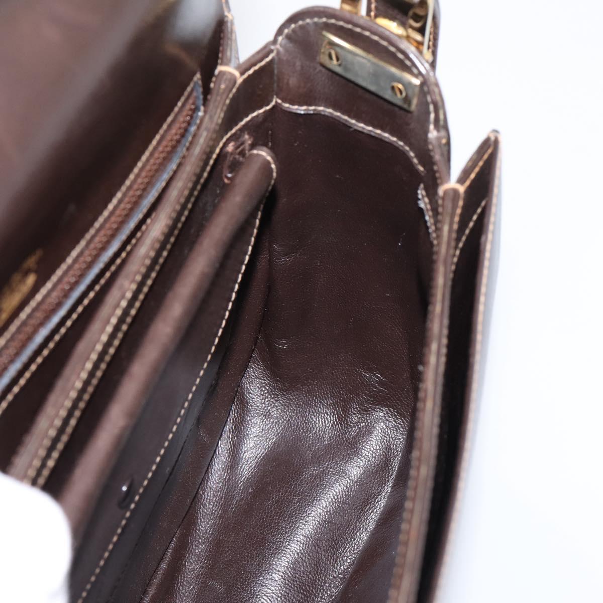 GUCCI Shoulder Bag Leather Brown Gold Auth 209942V