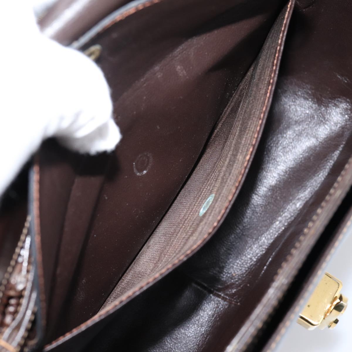 GUCCI Shoulder Bag Leather Brown Gold Auth 209942V