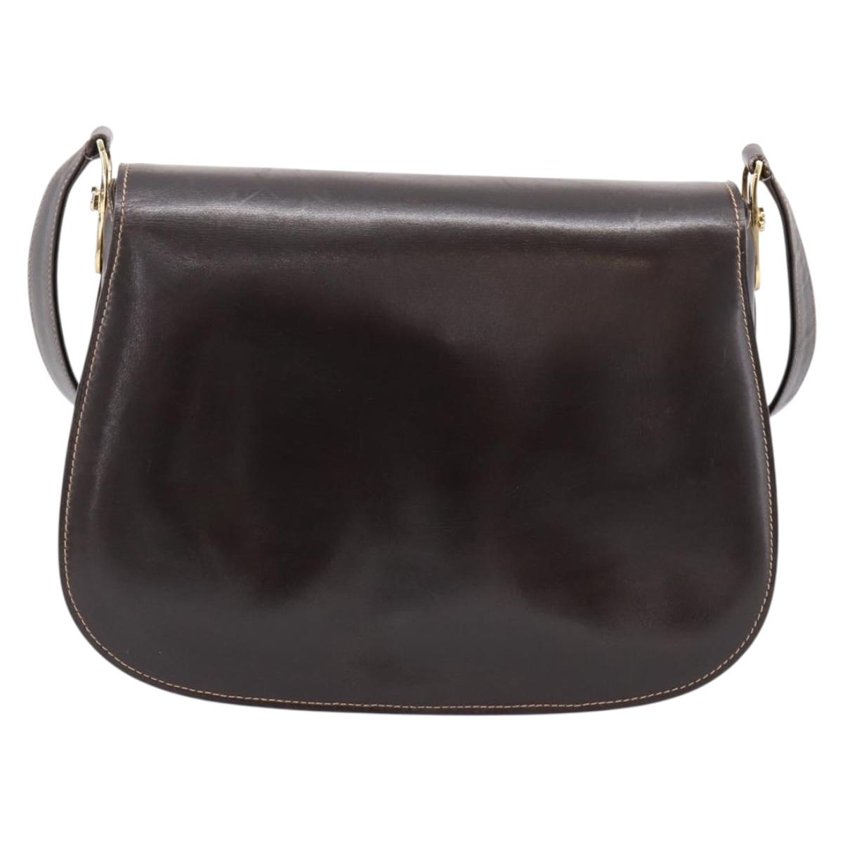 GUCCI Shoulder Bag Leather Brown Gold Auth 209942V