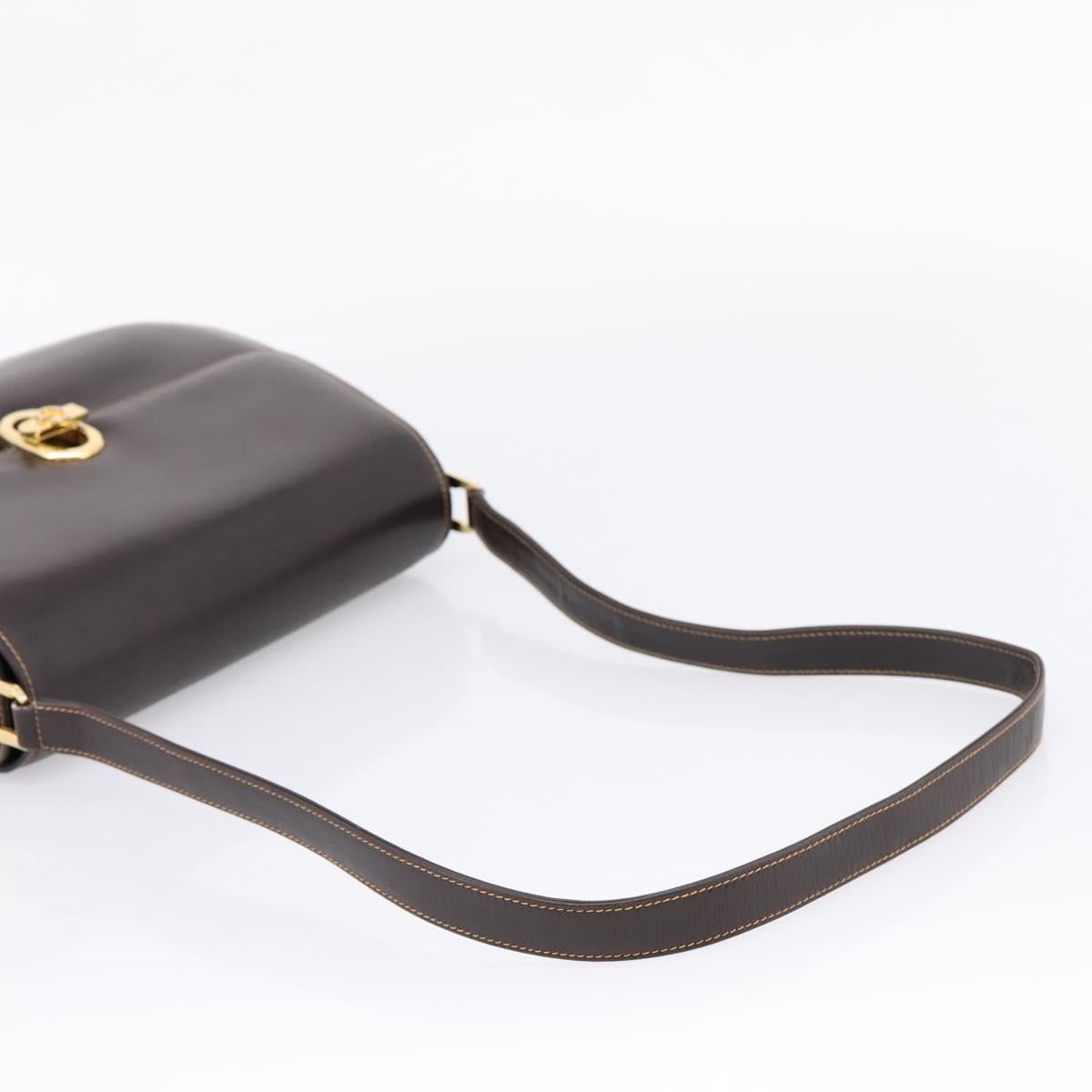 GUCCI Shoulder Bag Leather Brown Gold Auth 209942V