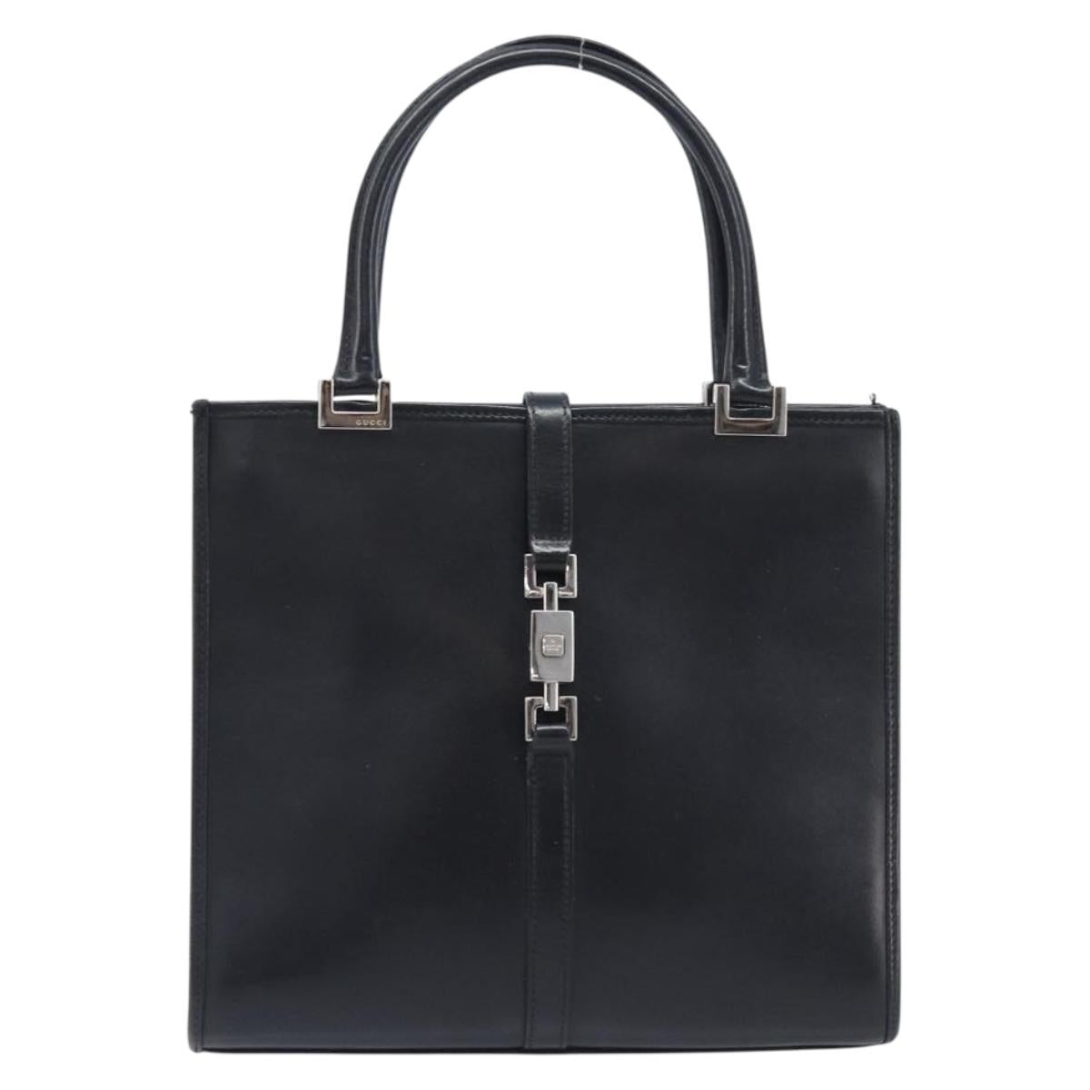 GUCCI Jackie Hand Bag Leather Black Silver 002 1065 Auth 209943V
