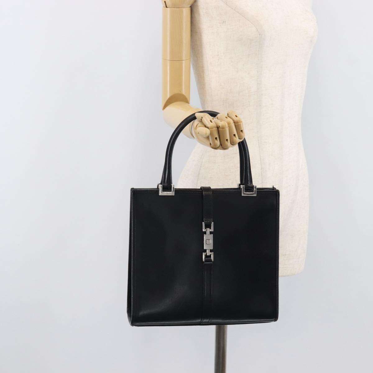 GUCCI Jackie Hand Bag Leather Black Silver 002 1065 Auth 209943V