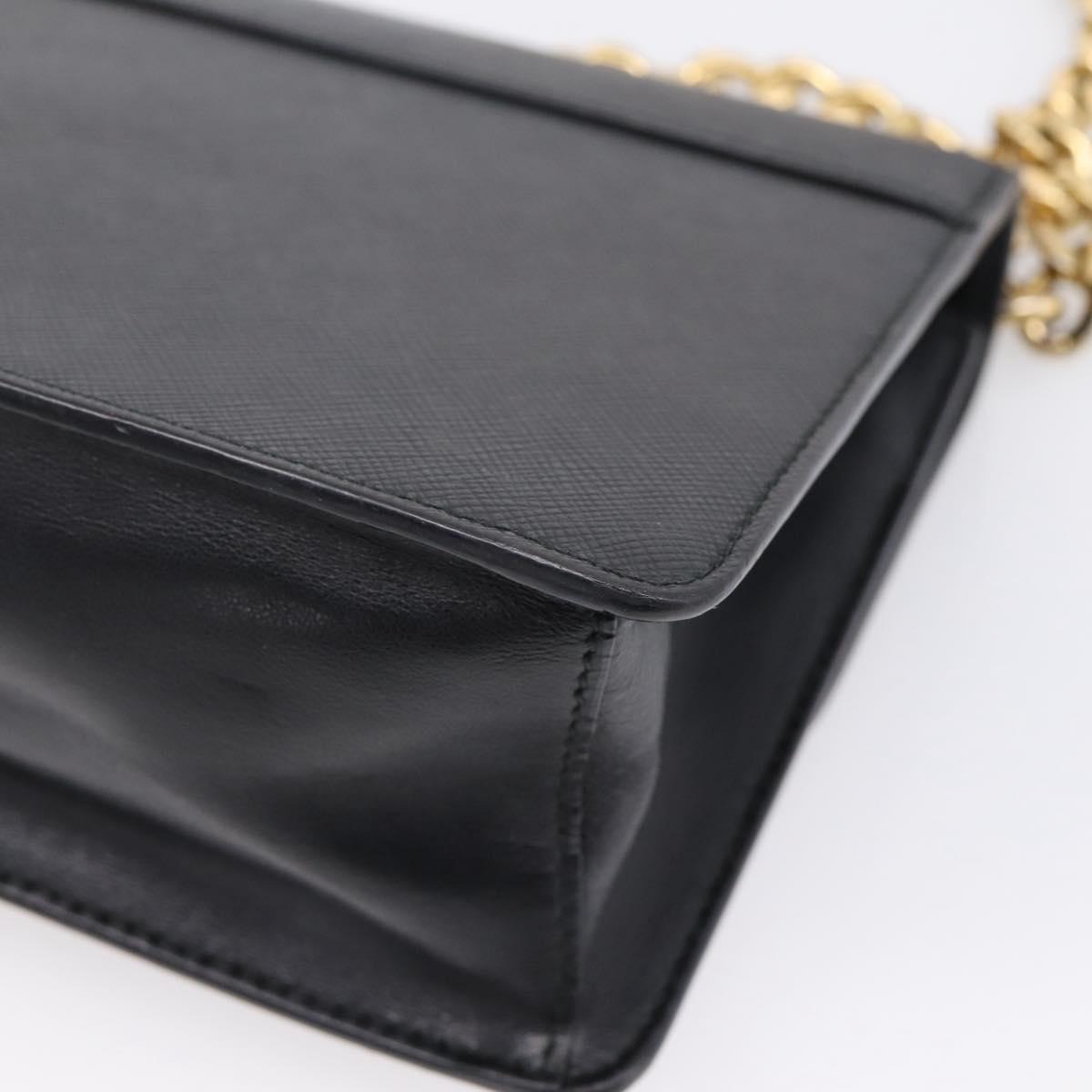 PRADA Chain Shoulder Bag Safiano Leather Black Gold Auth 209945V