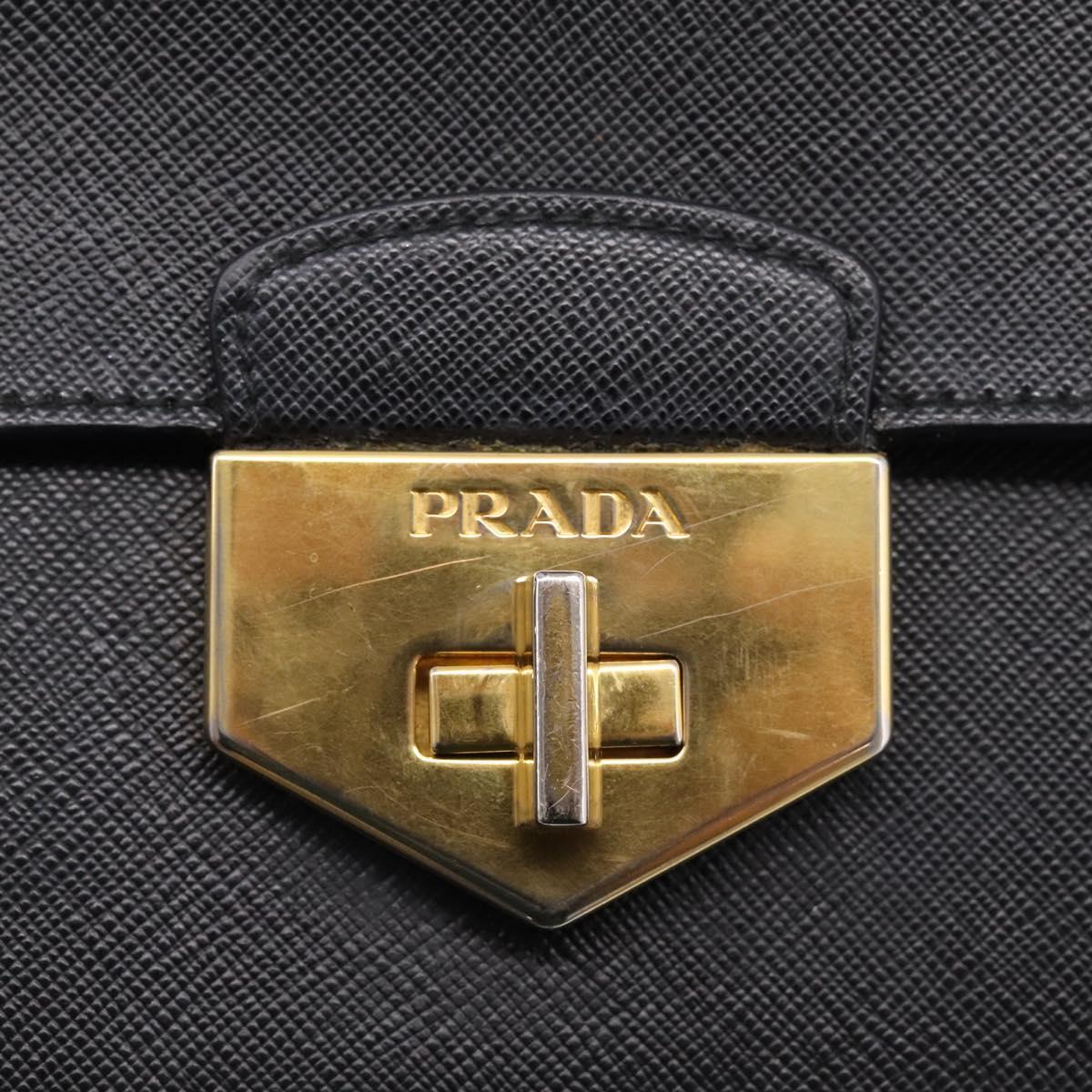 PRADA Chain Shoulder Bag Safiano Leather Black Gold Auth 209945V