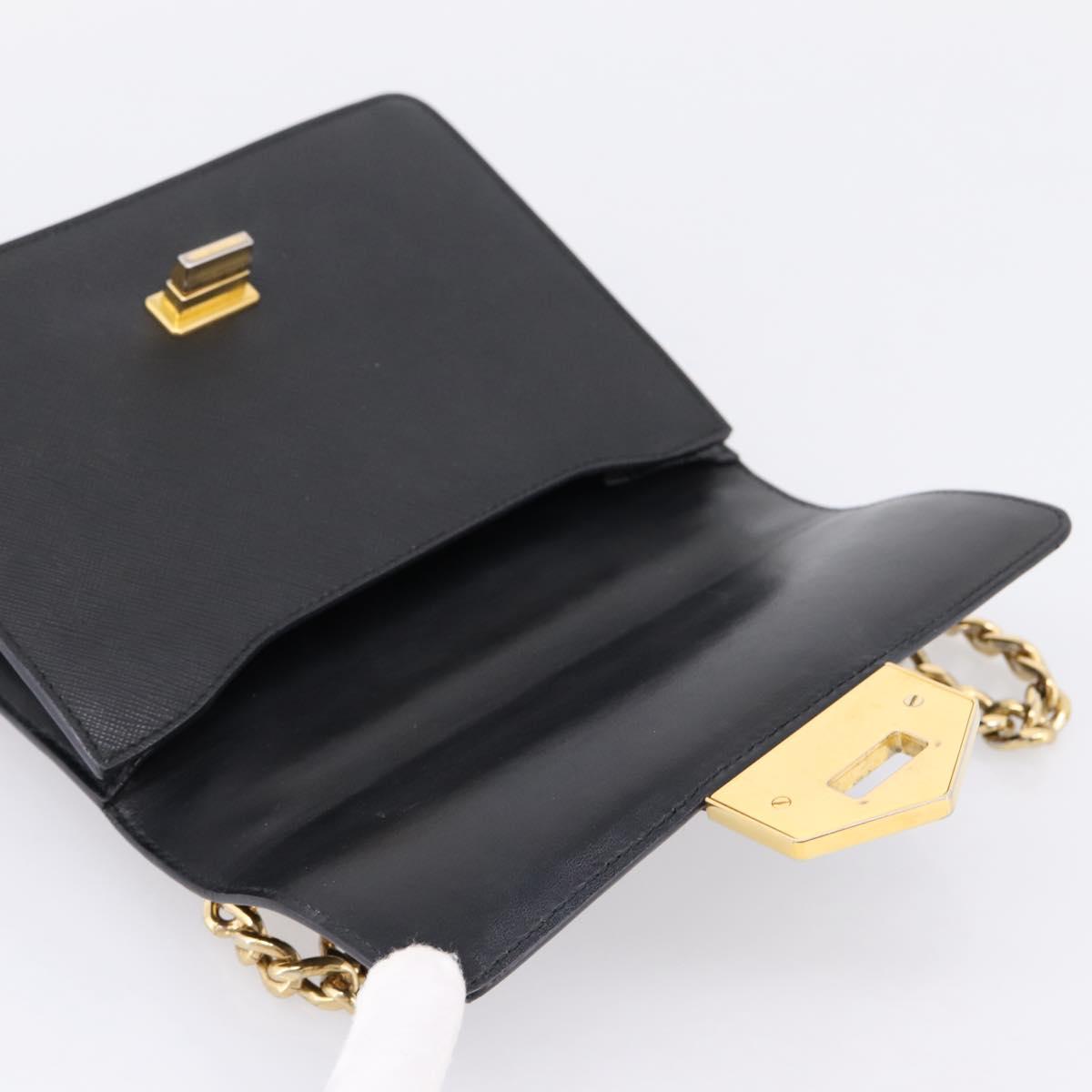 PRADA Chain Shoulder Bag Safiano Leather Black Gold Auth 209945V