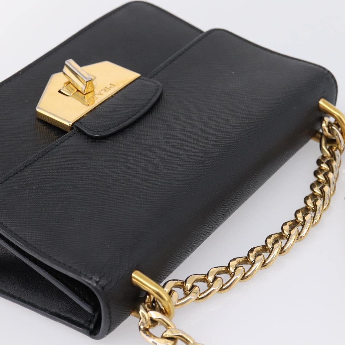 PRADA Chain Shoulder Bag Safiano Leather Black Gold Auth 209945V