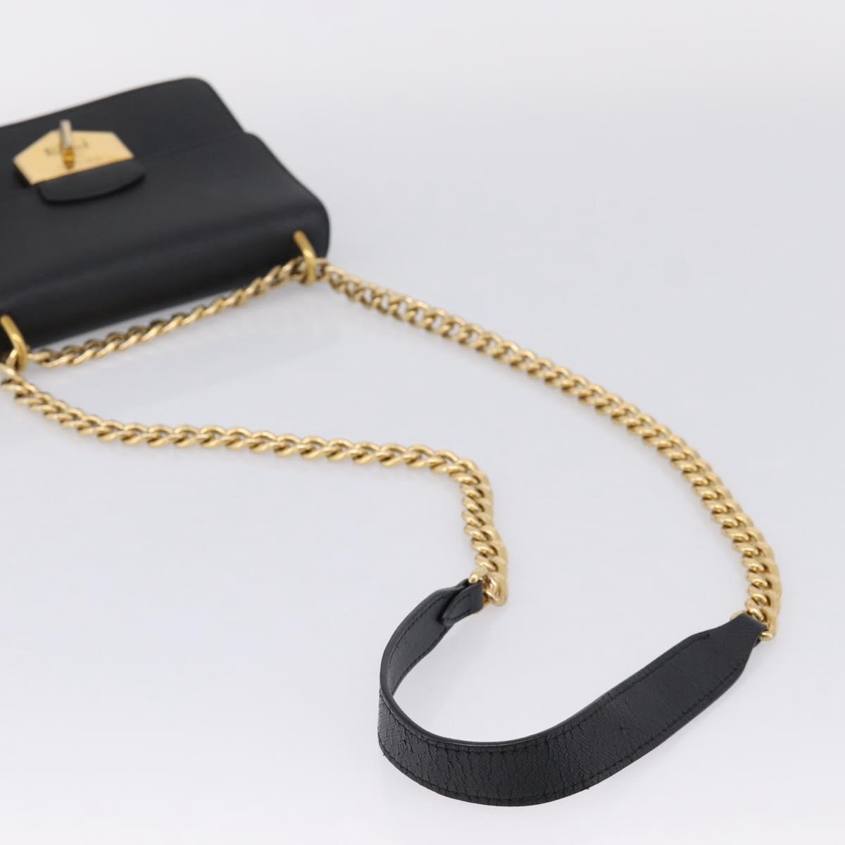 PRADA Chain Shoulder Bag Safiano Leather Black Gold Auth 209945V