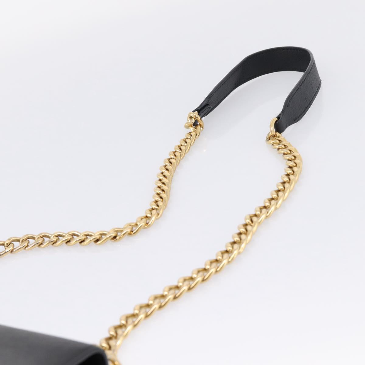 PRADA Chain Shoulder Bag Safiano Leather Black Gold Auth 209945V