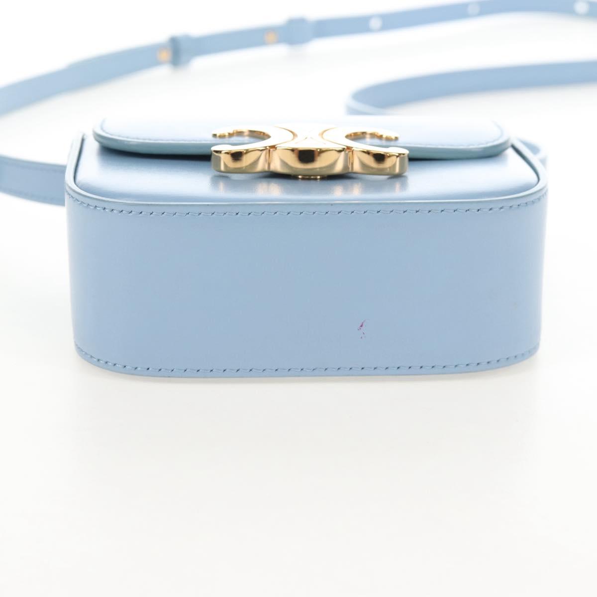 CELINE Triomphe Mini Claude Shoulder Bag Leather Light Blue Auth 209947V