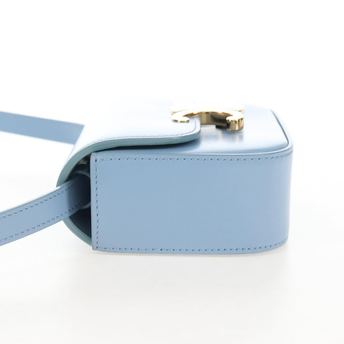 CELINE Triomphe Mini Claude Shoulder Bag Leather Light Blue Auth 209947V