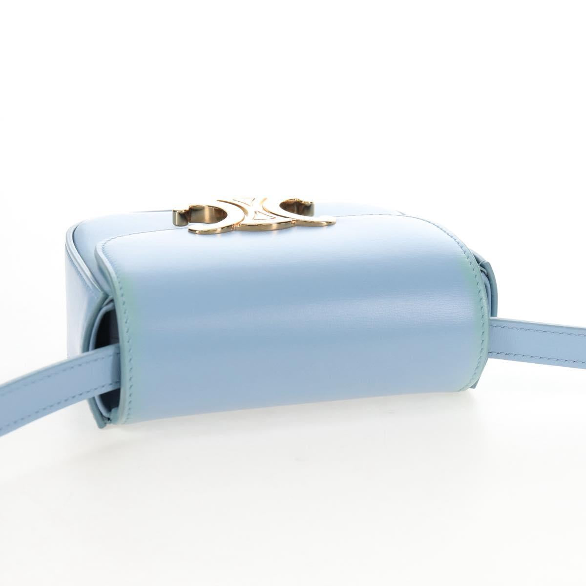 CELINE Triomphe Mini Claude Shoulder Bag Leather Light Blue Auth 209947V