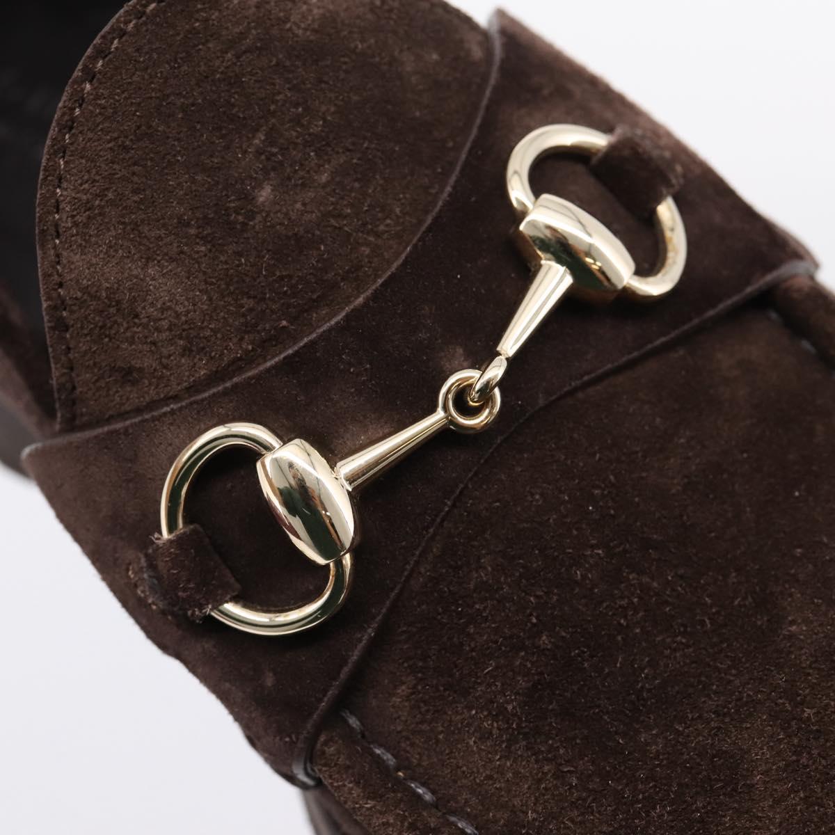 GUCCI Horsebit Loafers Suede 23.5 cm Brown Gold Auth 209950V