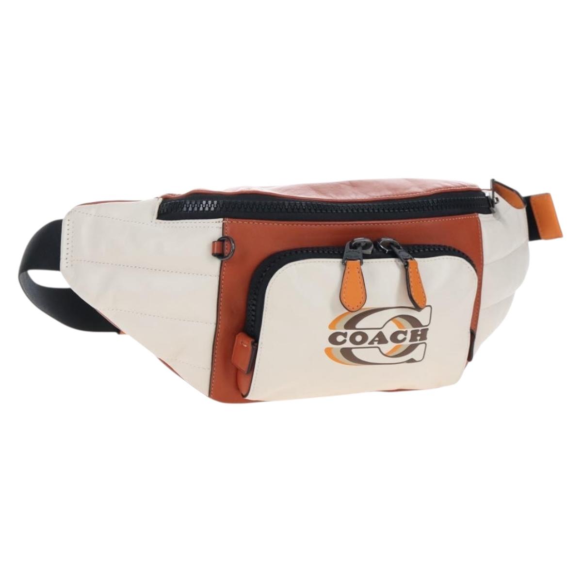 Coach Body Bag Leather Brown White Auth 209957A