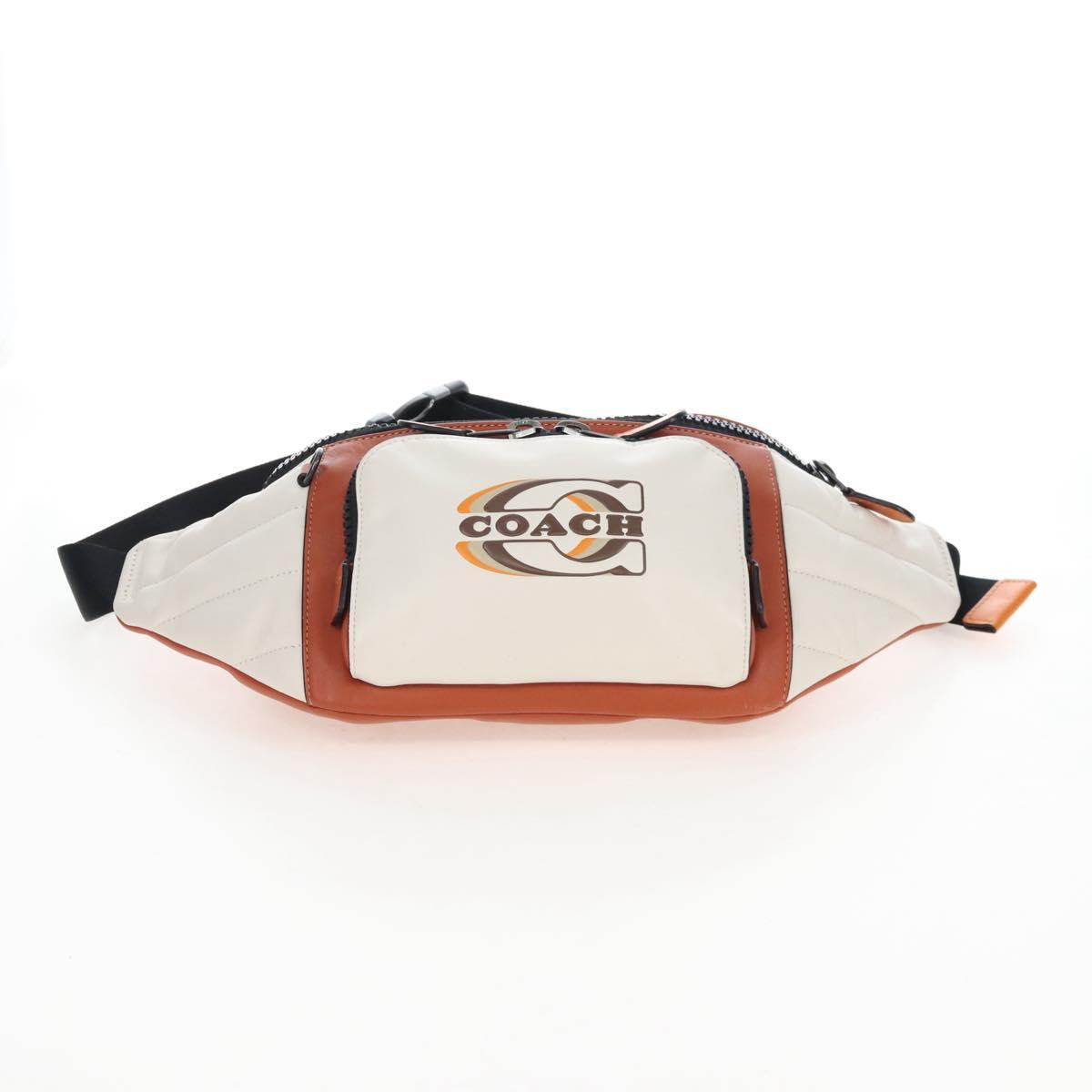 Coach Body Bag Leather Brown White Auth 209957A