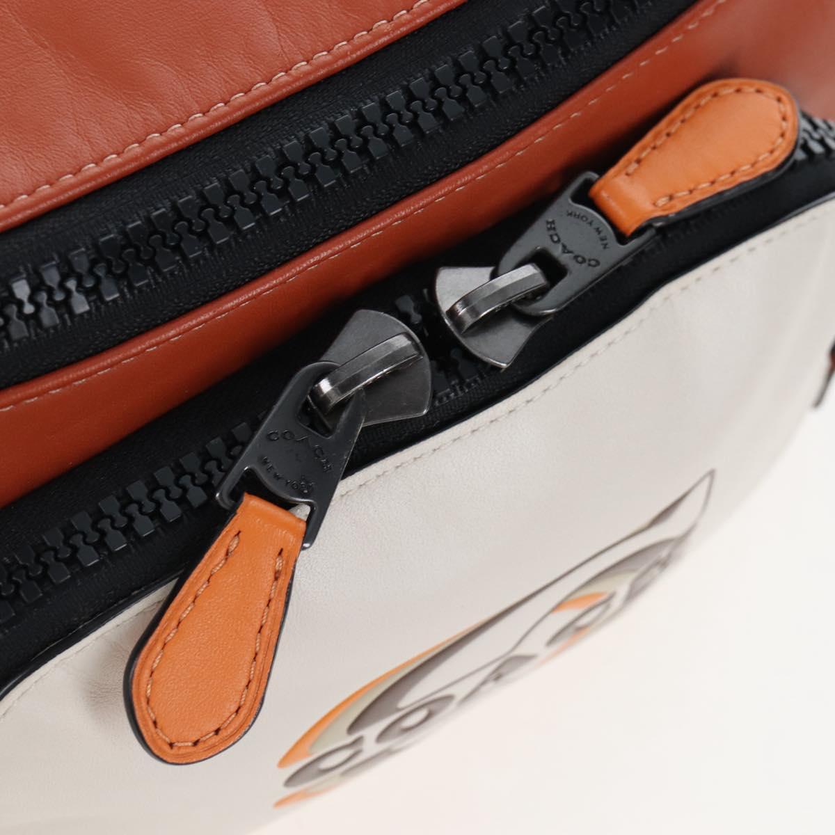 Coach Body Bag Leather Brown White Auth 209957A