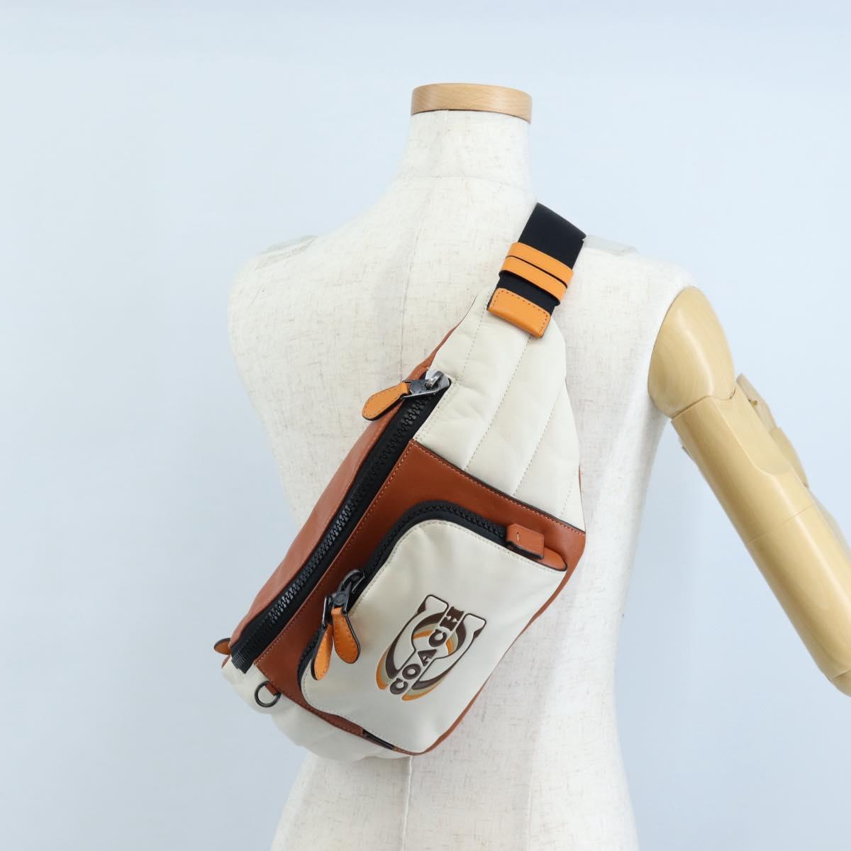 Coach Body Bag Leather Brown White Auth 209957A