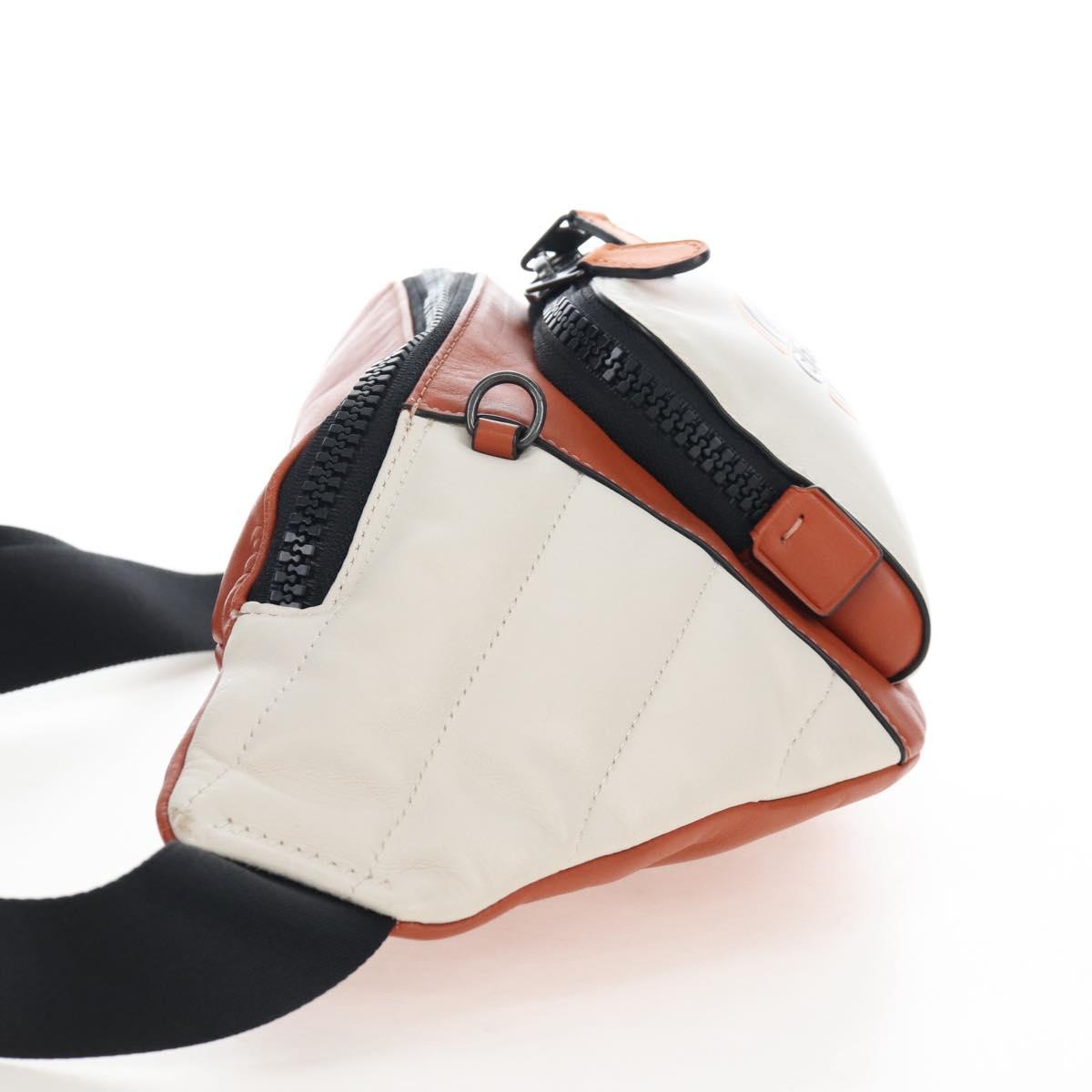 Coach Body Bag Leather Brown White Auth 209957A