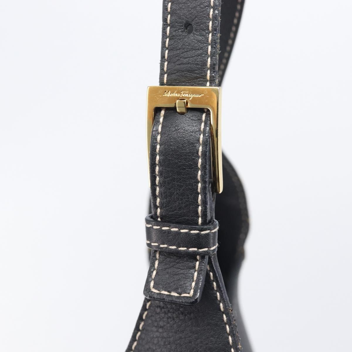Salvatore Ferragamo Gancini Shoulder Bag Leather Black Gold Auth 209958A