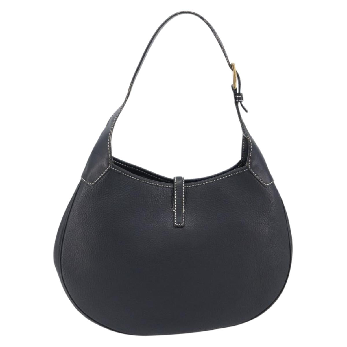 Salvatore Ferragamo Gancini Shoulder Bag Leather Black Gold Auth 209958A