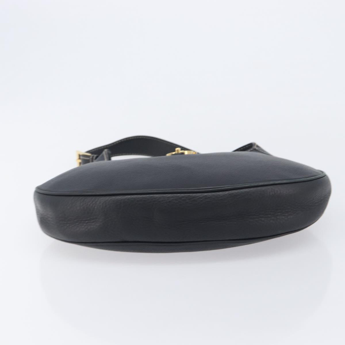 Salvatore Ferragamo Gancini Shoulder Bag Leather Black Gold Auth 209958A