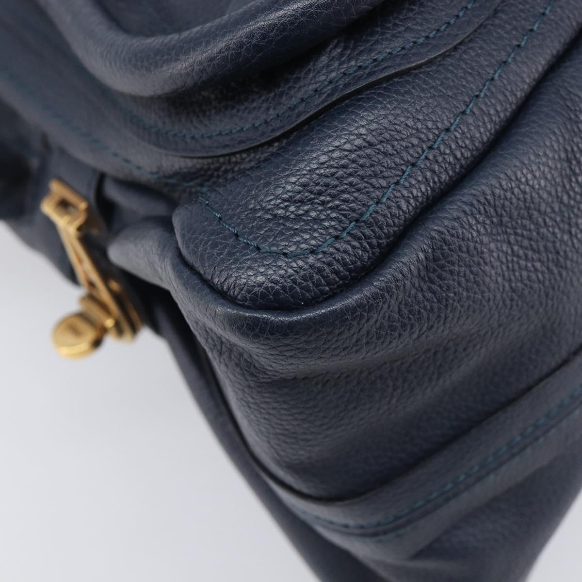 Chloe Paraty Hand Bag Leather 2way Navy Gold Auth 209959V