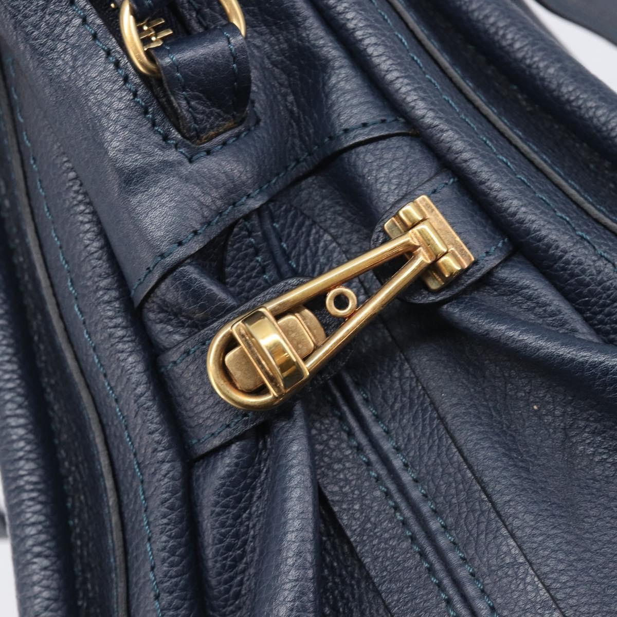 Chloe Paraty Hand Bag Leather 2way Navy Gold Auth 209959V