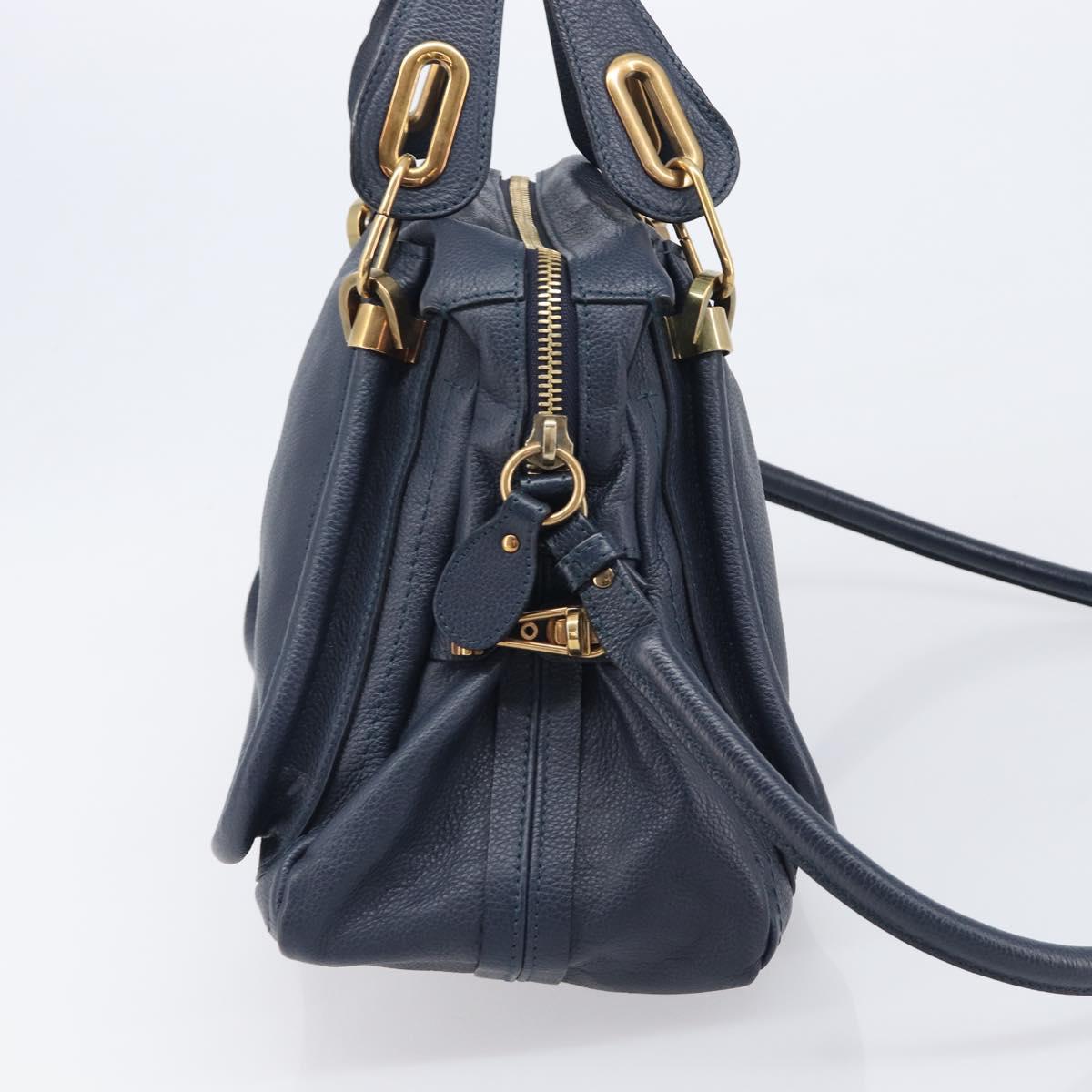 Chloe Paraty Hand Bag Leather 2way Navy Gold Auth 209959V
