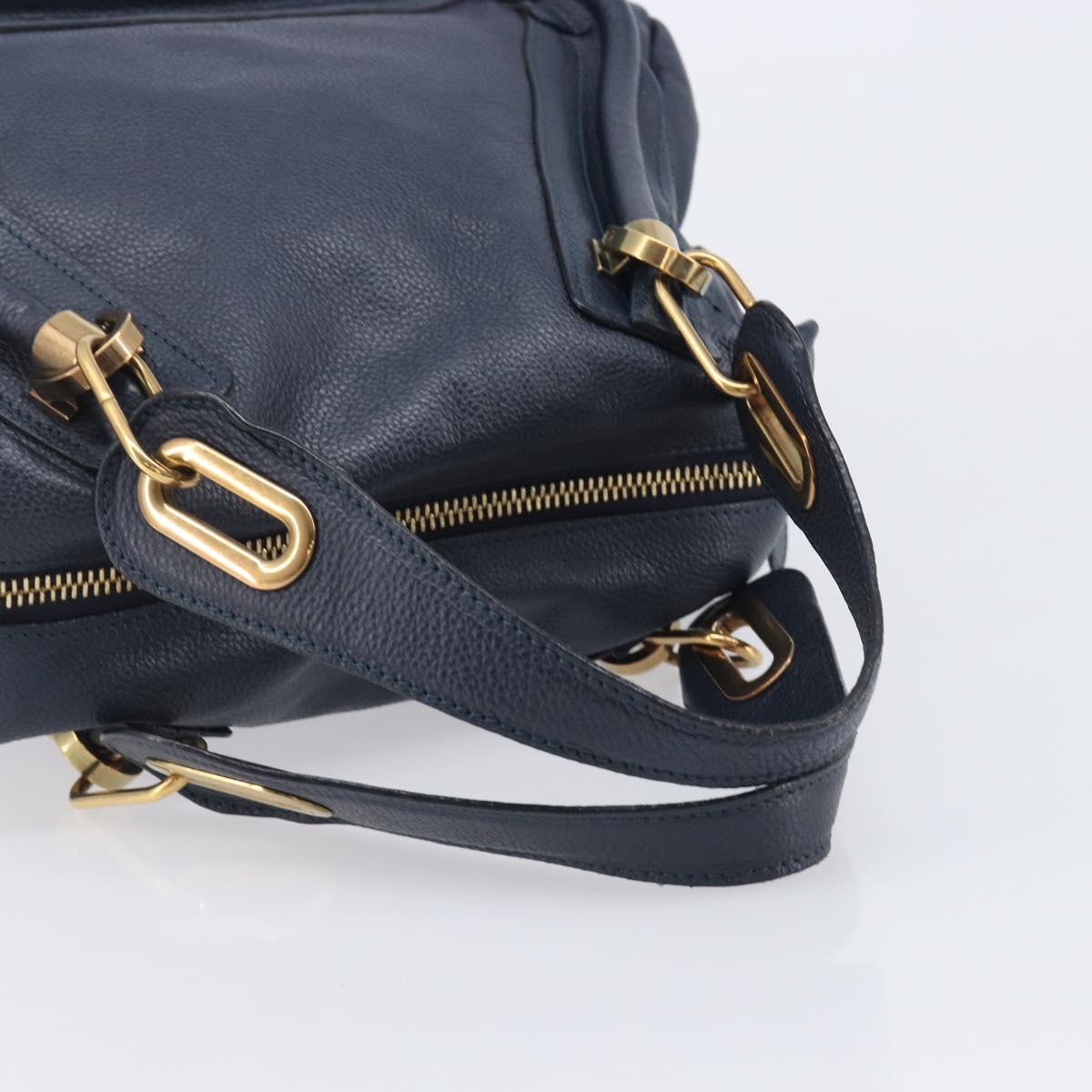 Chloe Paraty Hand Bag Leather 2way Navy Gold Auth 209959V