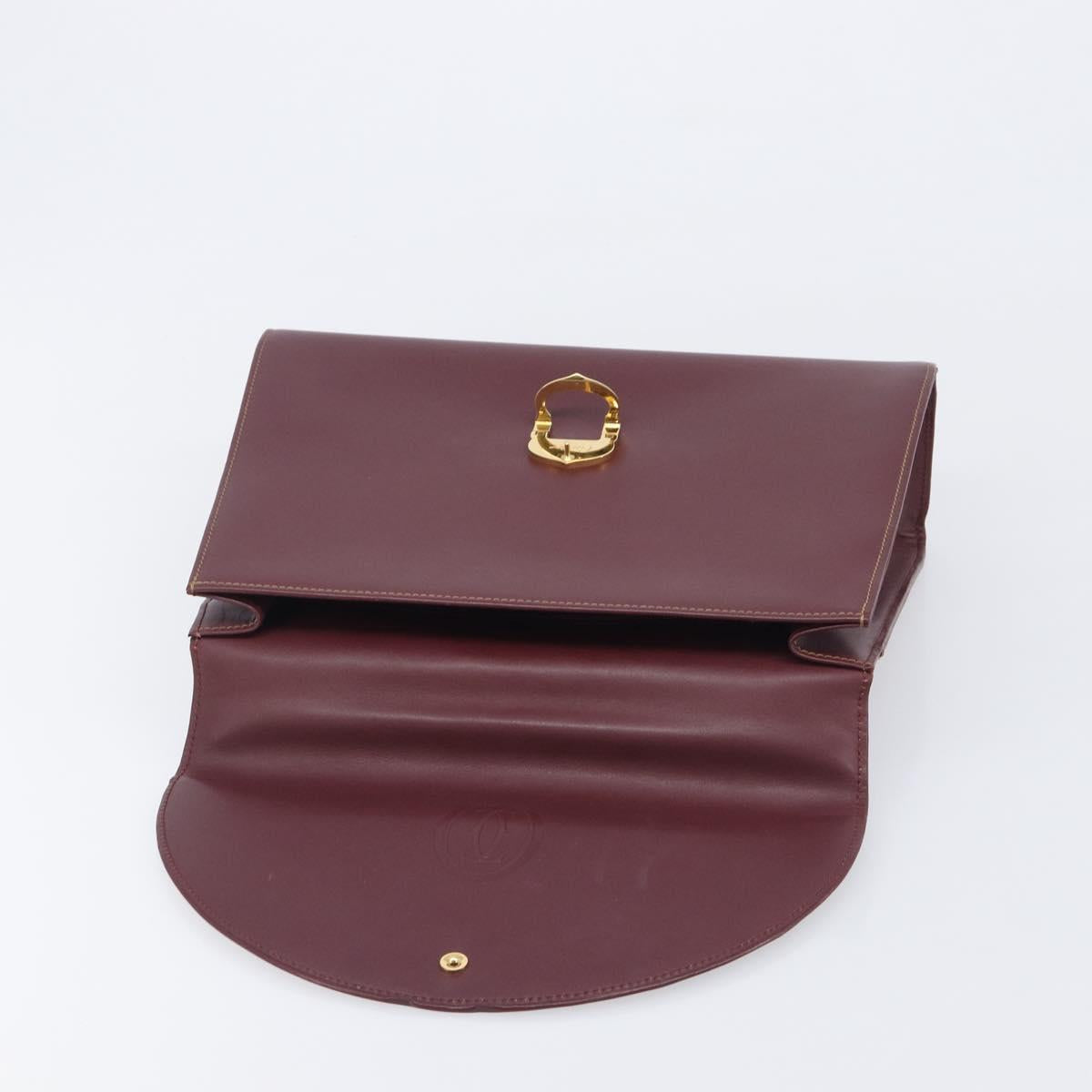 Cartier Must Line Hand Bag Leather Bordeaux Gold Auth 209960