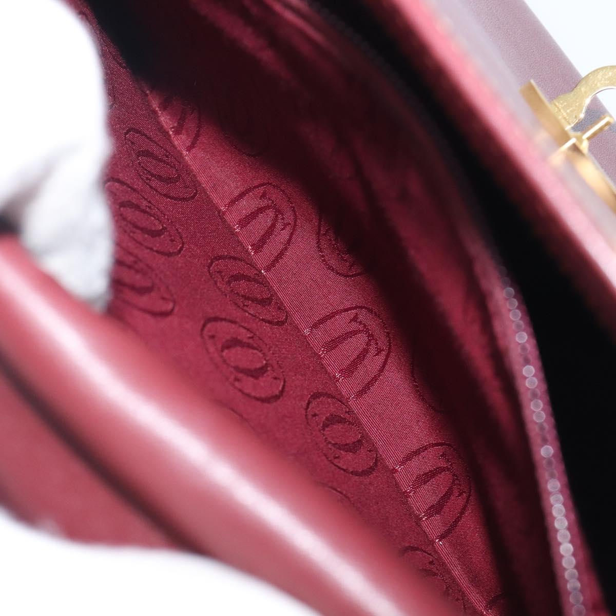 Cartier Must Line Hand Bag Leather Bordeaux Gold Auth 209960