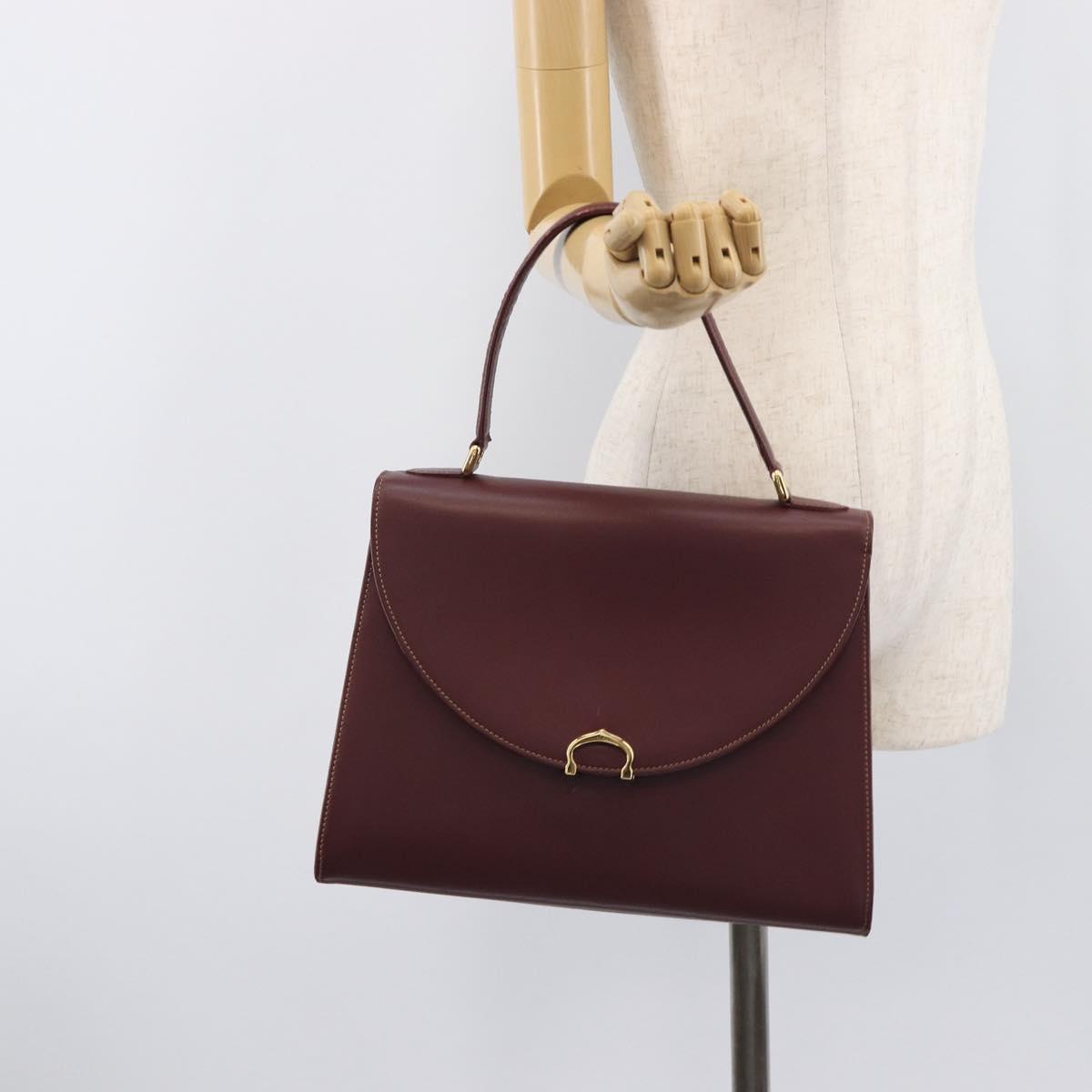 Cartier Must Line Hand Bag Leather Bordeaux Gold Auth 209960