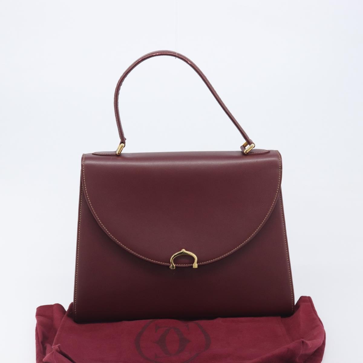 Cartier Must Line Hand Bag Leather Bordeaux Gold Auth 209960
