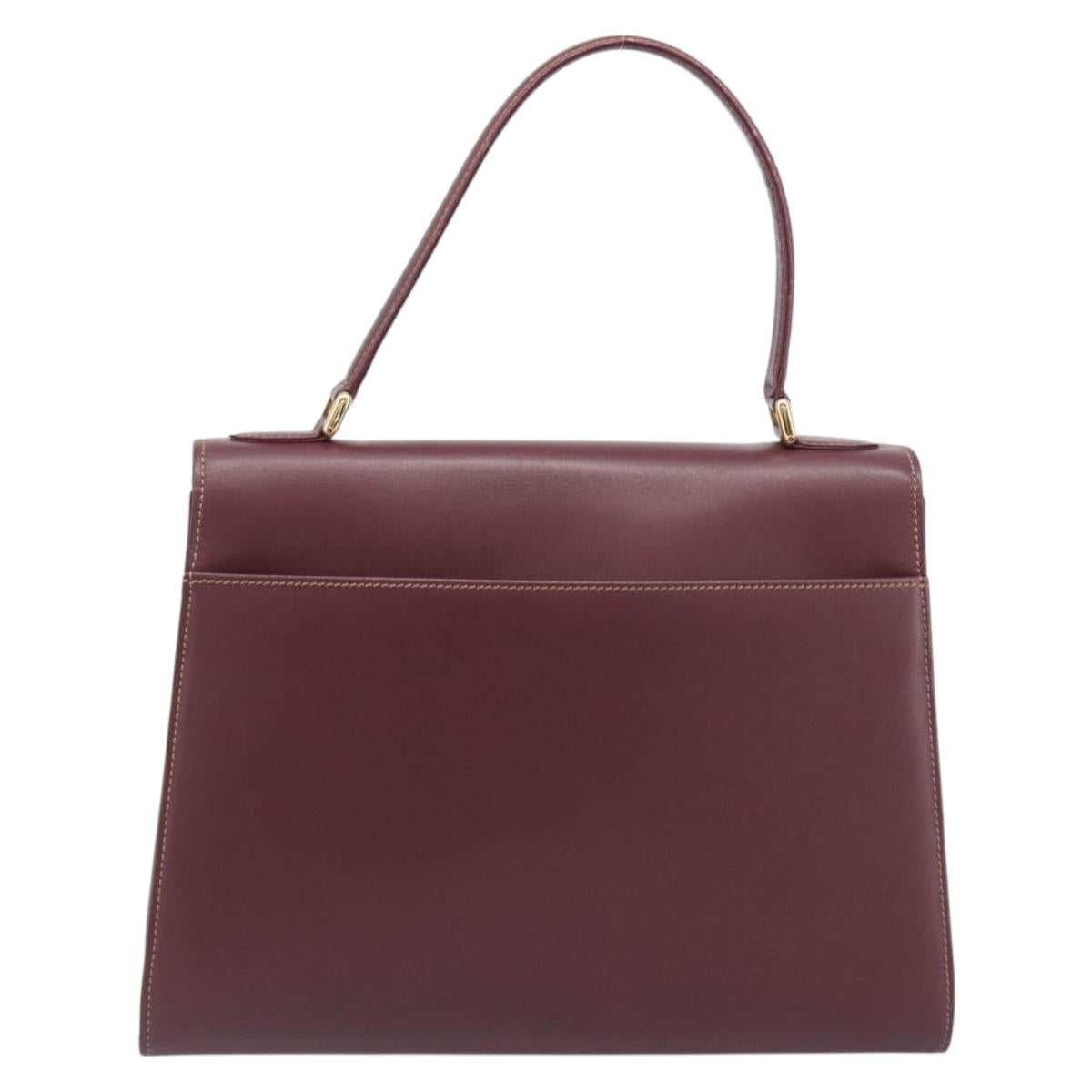 Cartier Must Line Hand Bag Leather Bordeaux Gold Auth 209960