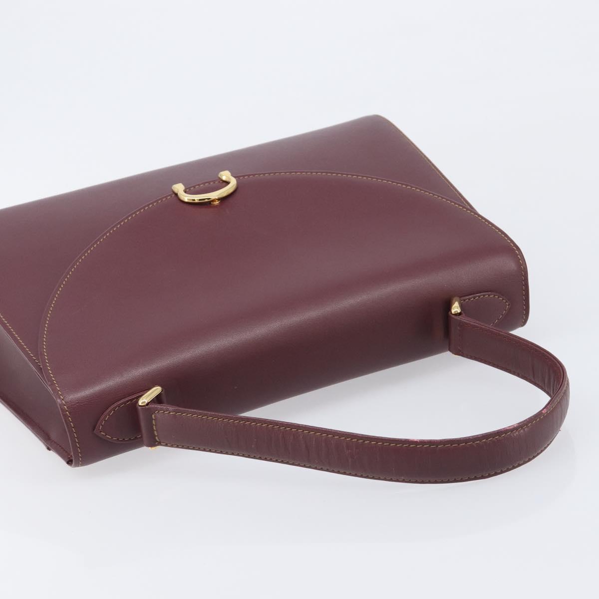Cartier Must Line Hand Bag Leather Bordeaux Gold Auth 209960
