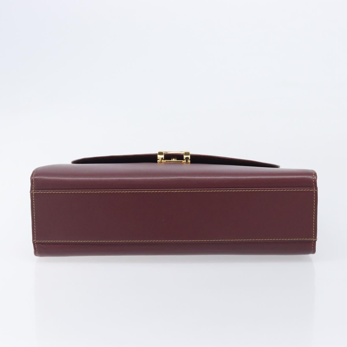 Cartier Must Line Hand Bag Leather Bordeaux Gold Auth 209960