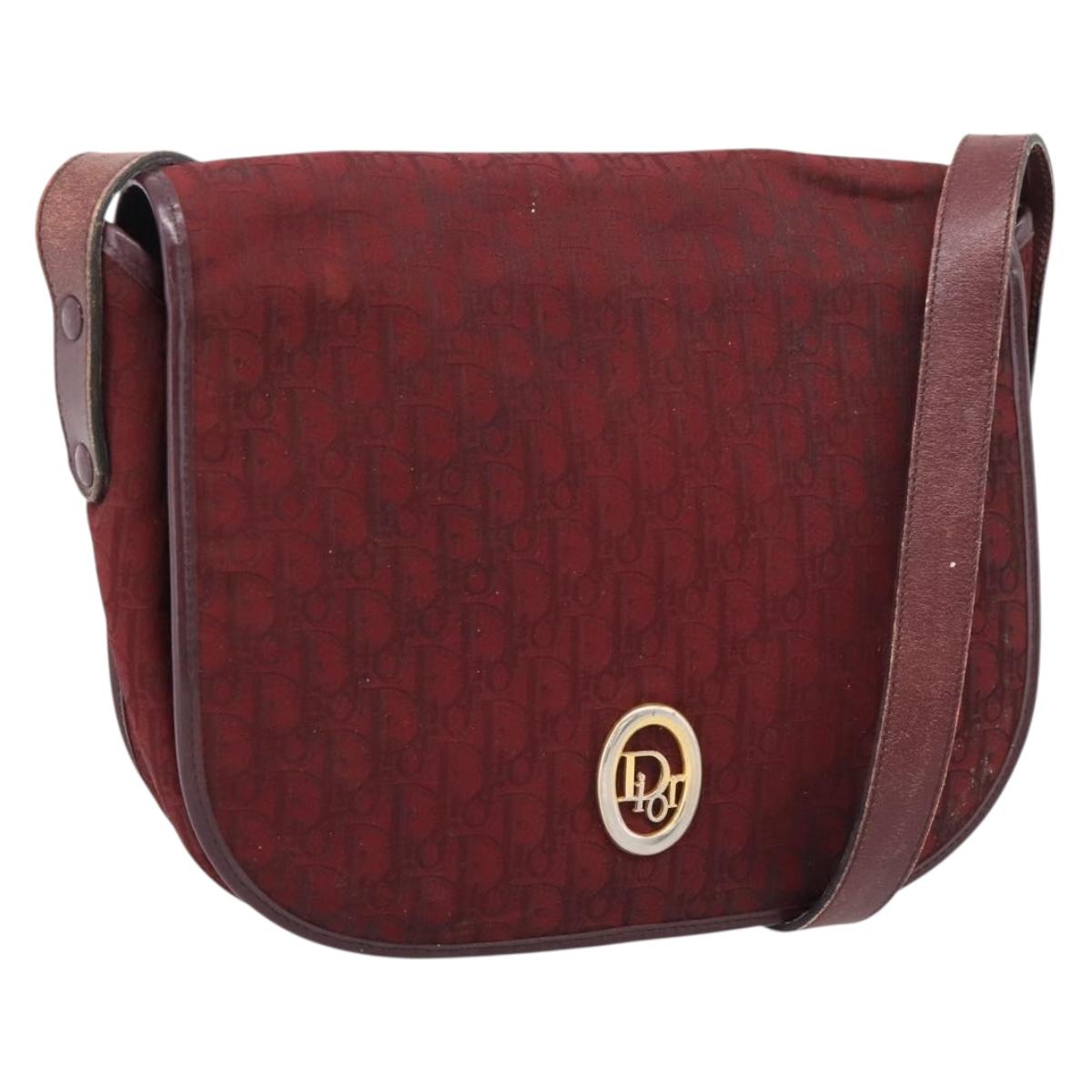 Christian Dior Trotter Canvas Shoulder Bag Bordeaux Gold Auth 209963