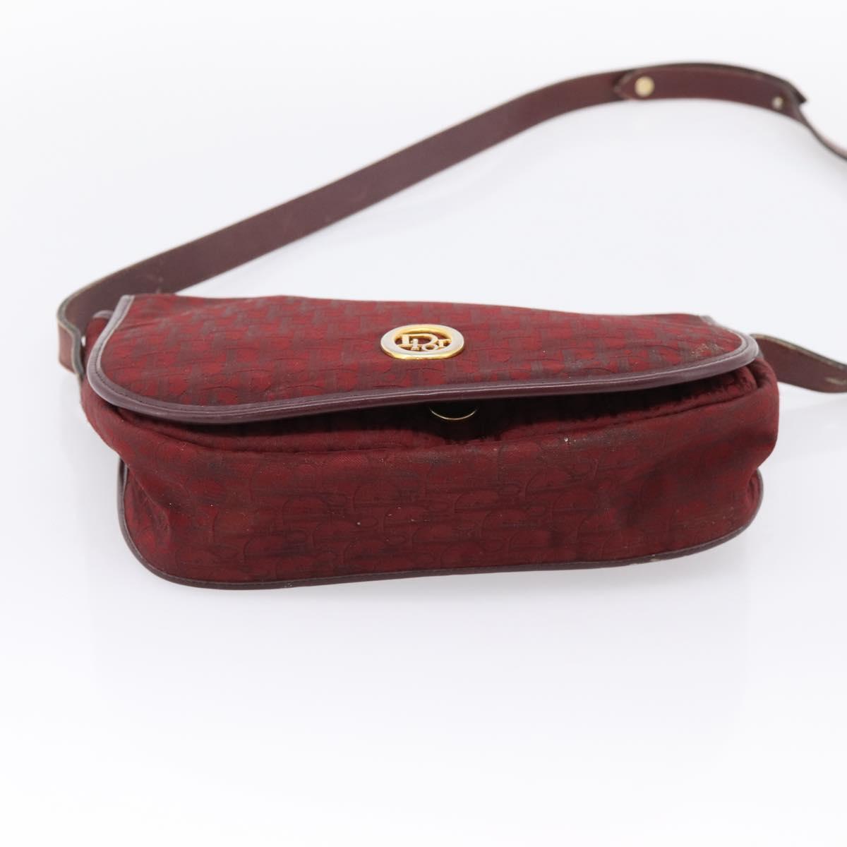 Christian Dior Trotter Canvas Shoulder Bag Bordeaux Gold Auth 209963