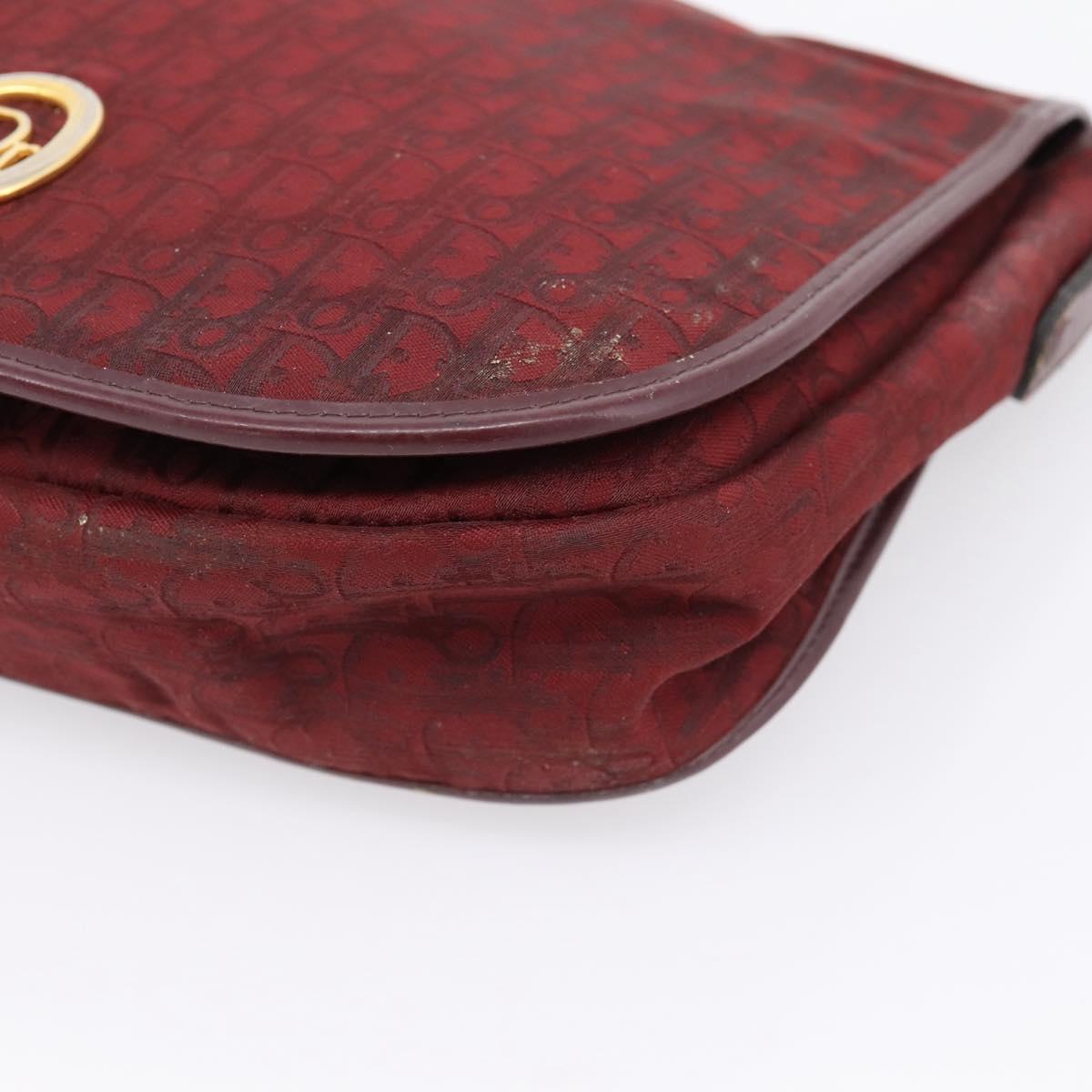Christian Dior Trotter Canvas Shoulder Bag Bordeaux Gold Auth 209963