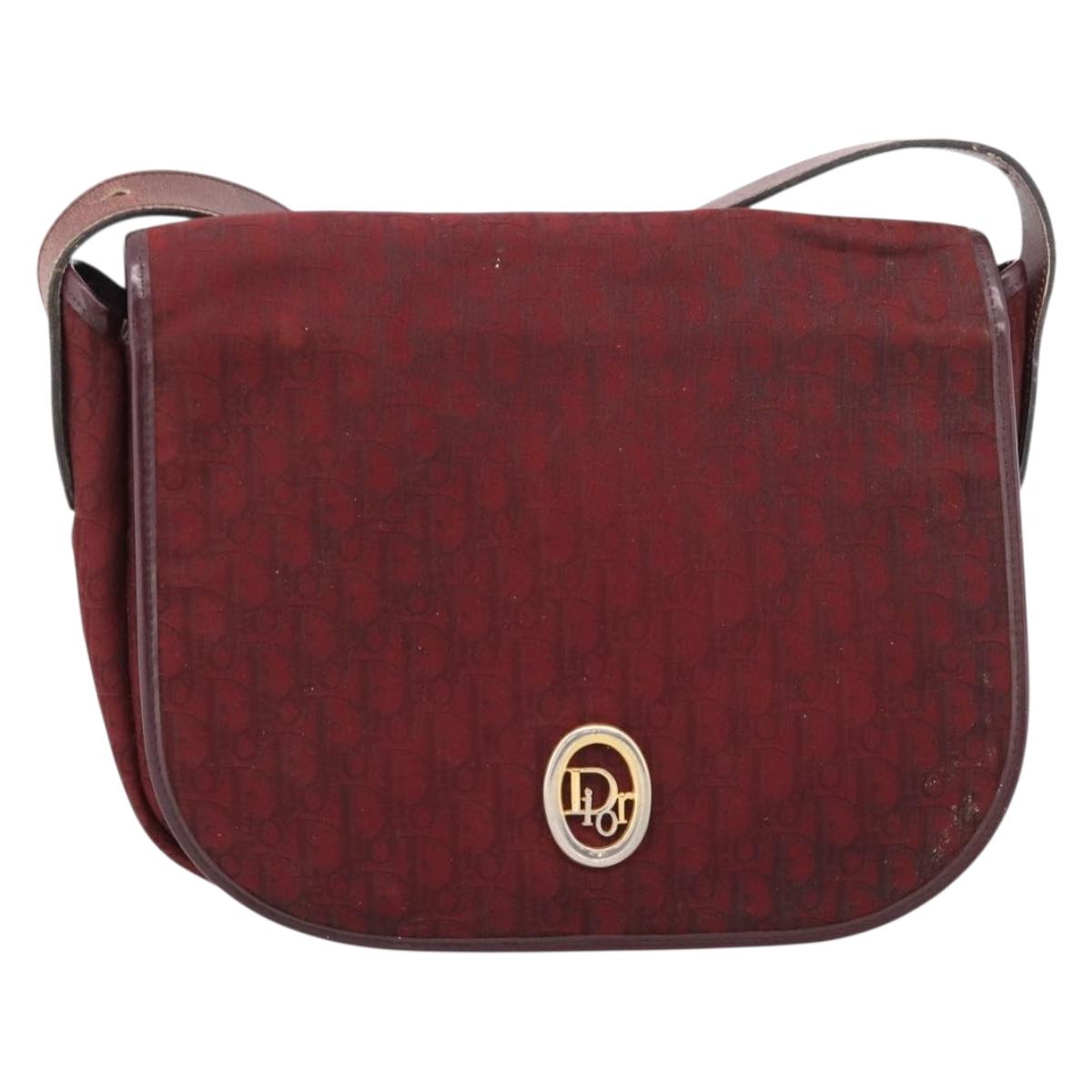 Christian Dior Trotter Canvas Shoulder Bag Bordeaux Gold Auth 209963