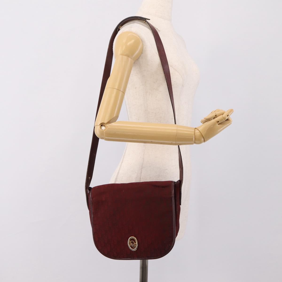 Christian Dior Trotter Canvas Shoulder Bag Bordeaux Gold Auth 209963