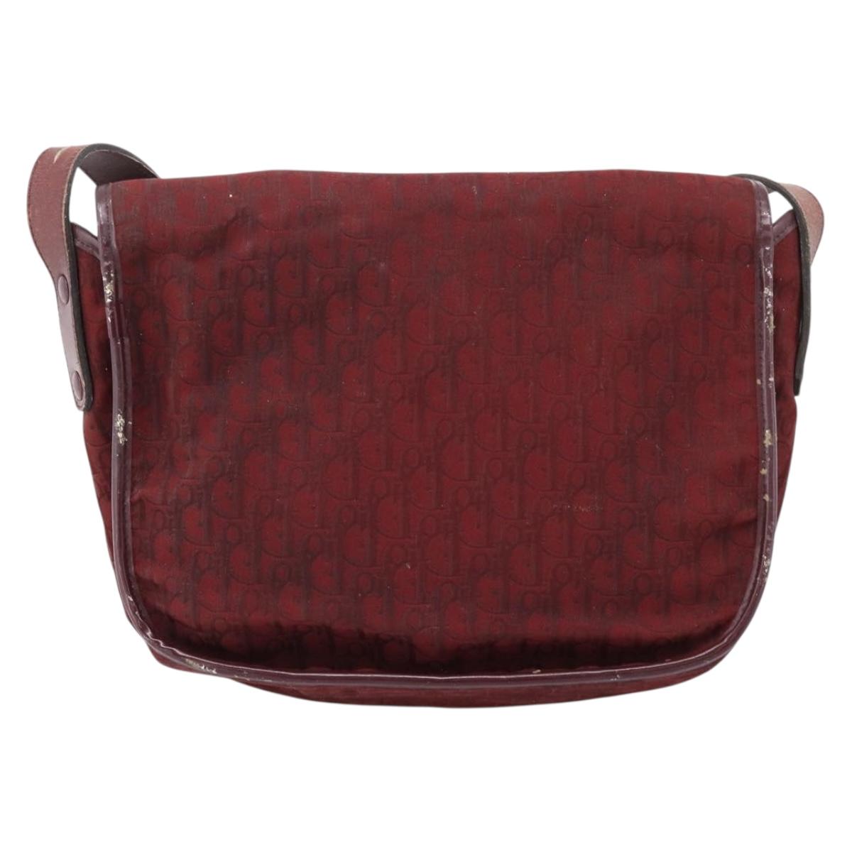 Christian Dior Trotter Canvas Shoulder Bag Bordeaux Gold Auth 209963