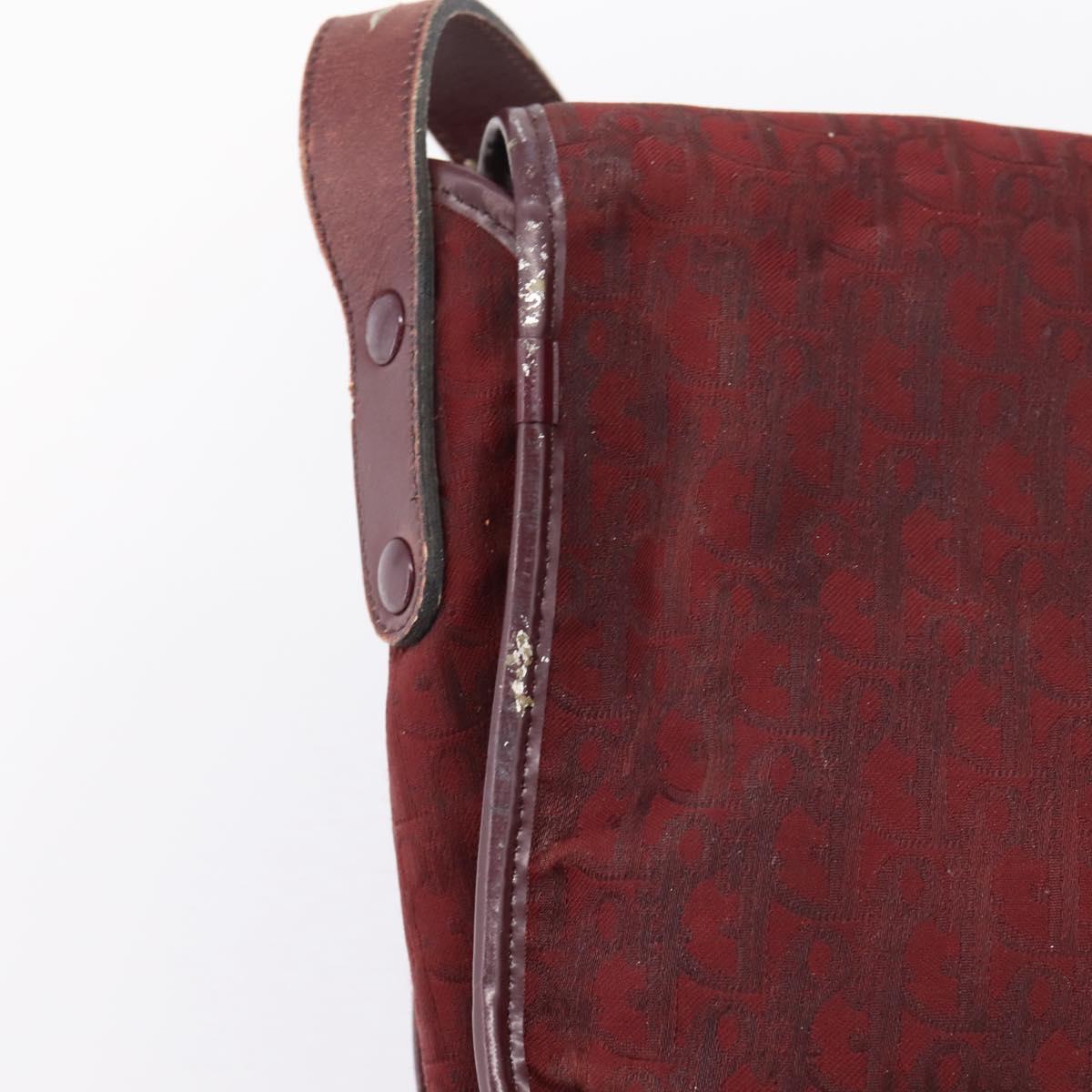 Christian Dior Trotter Canvas Shoulder Bag Bordeaux Gold Auth 209963