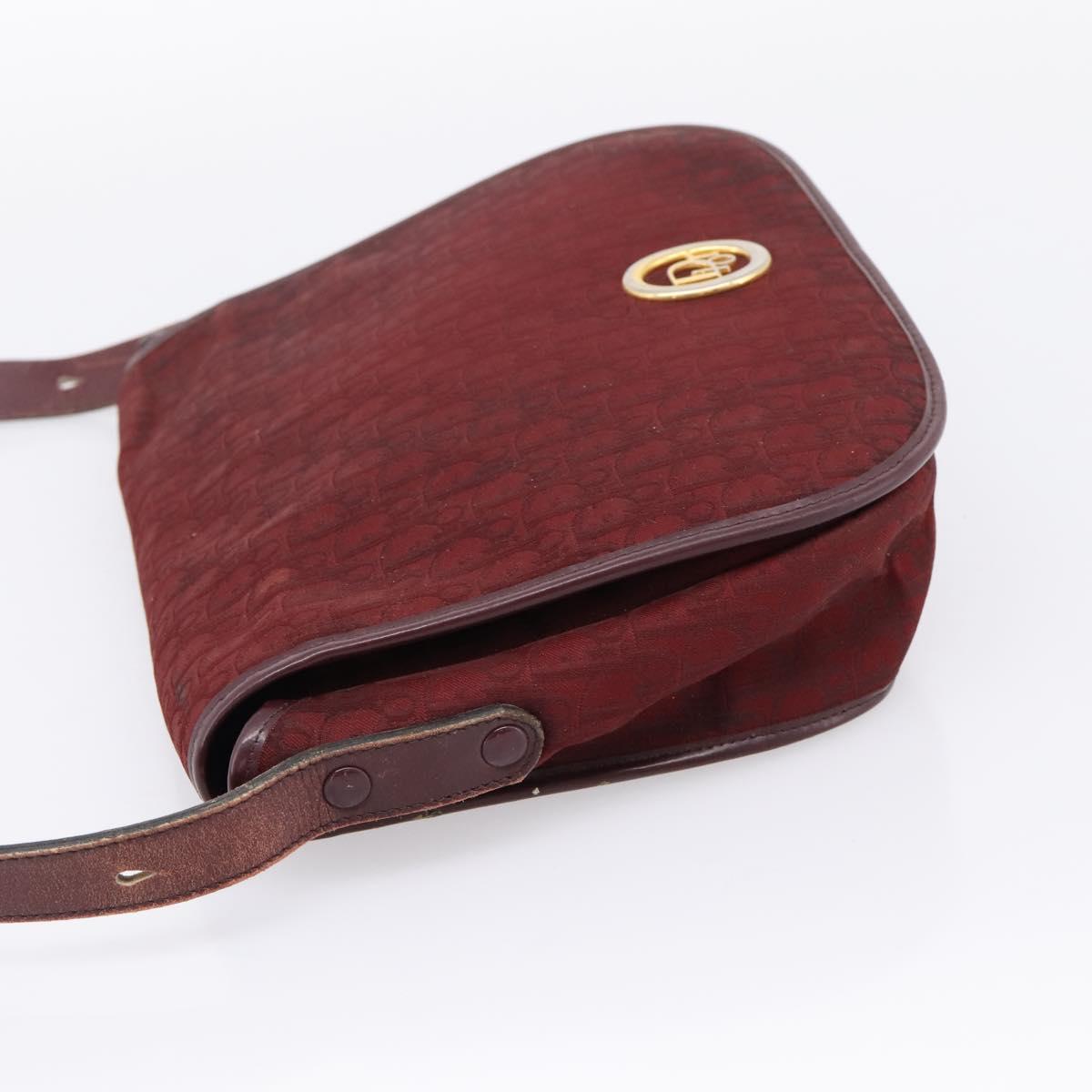 Christian Dior Trotter Canvas Shoulder Bag Bordeaux Gold Auth 209963