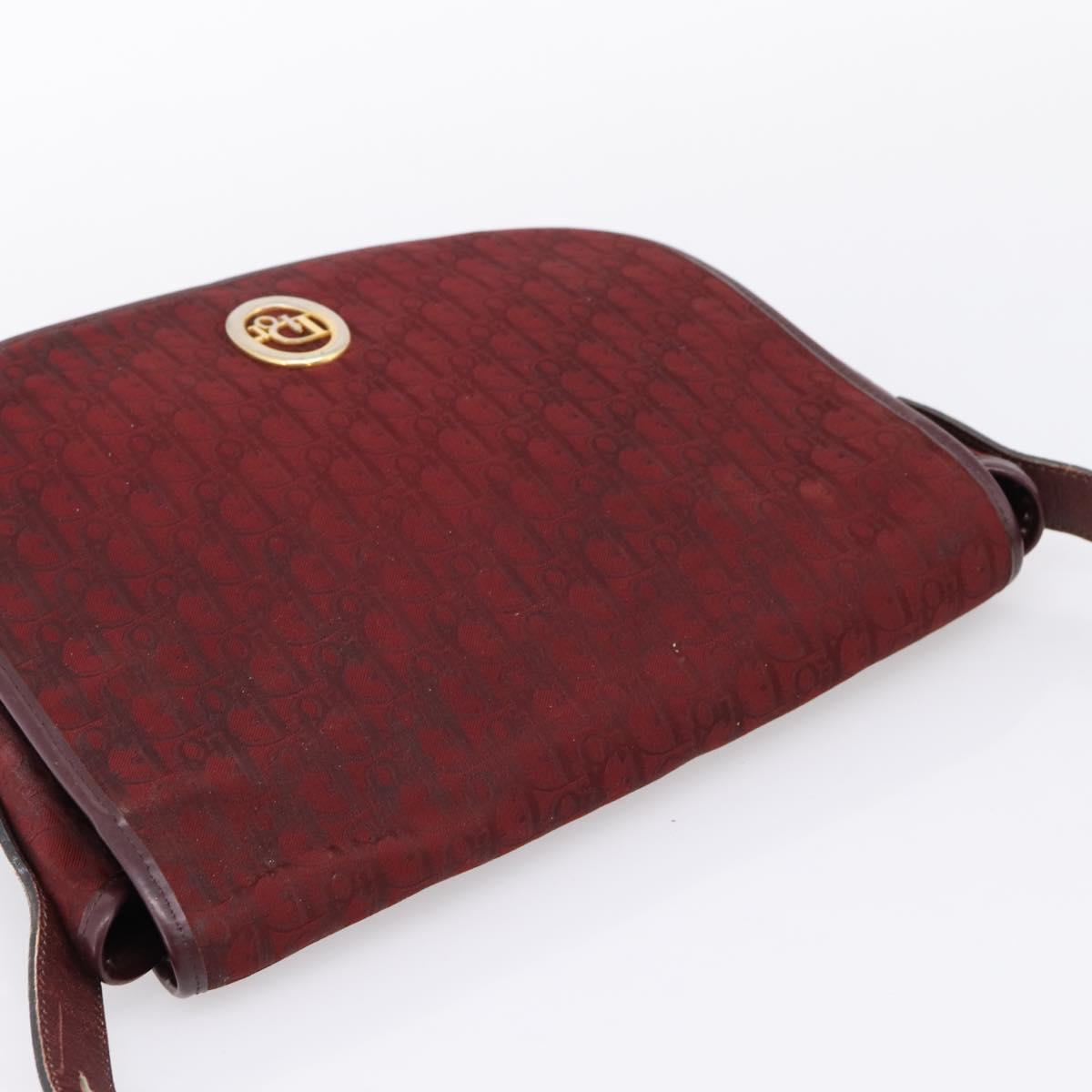 Christian Dior Trotter Canvas Shoulder Bag Bordeaux Gold Auth 209963