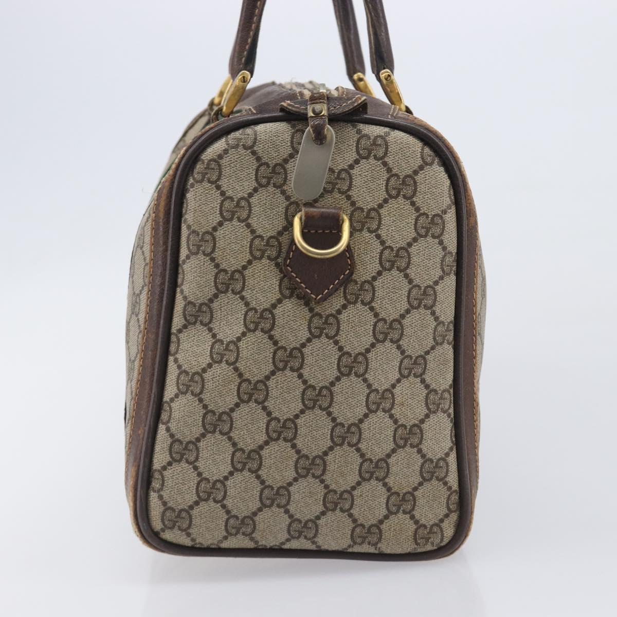 GUCCI GG Supreme Web Sherry Line Boston Bag PVC Beige Gold Auth 209967