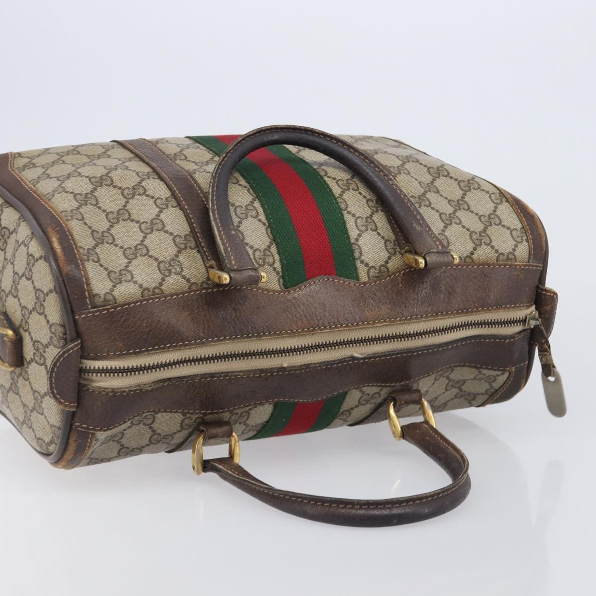 GUCCI GG Supreme Web Sherry Line Boston Bag PVC Beige Gold Auth 209967